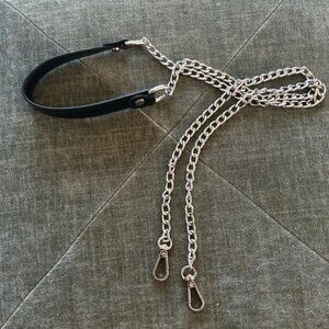 Silver Chain Bag Strap with Black Leather Shoulder. Unbranded. New without tags